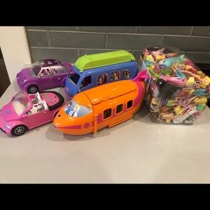 Polly Pocket cars bus airplane dolls & accessories